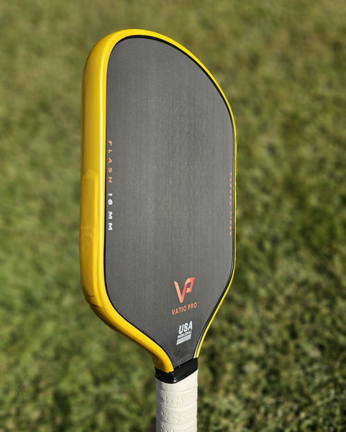 Vatic Pro pickleball paddle with yellow metallic edge tape