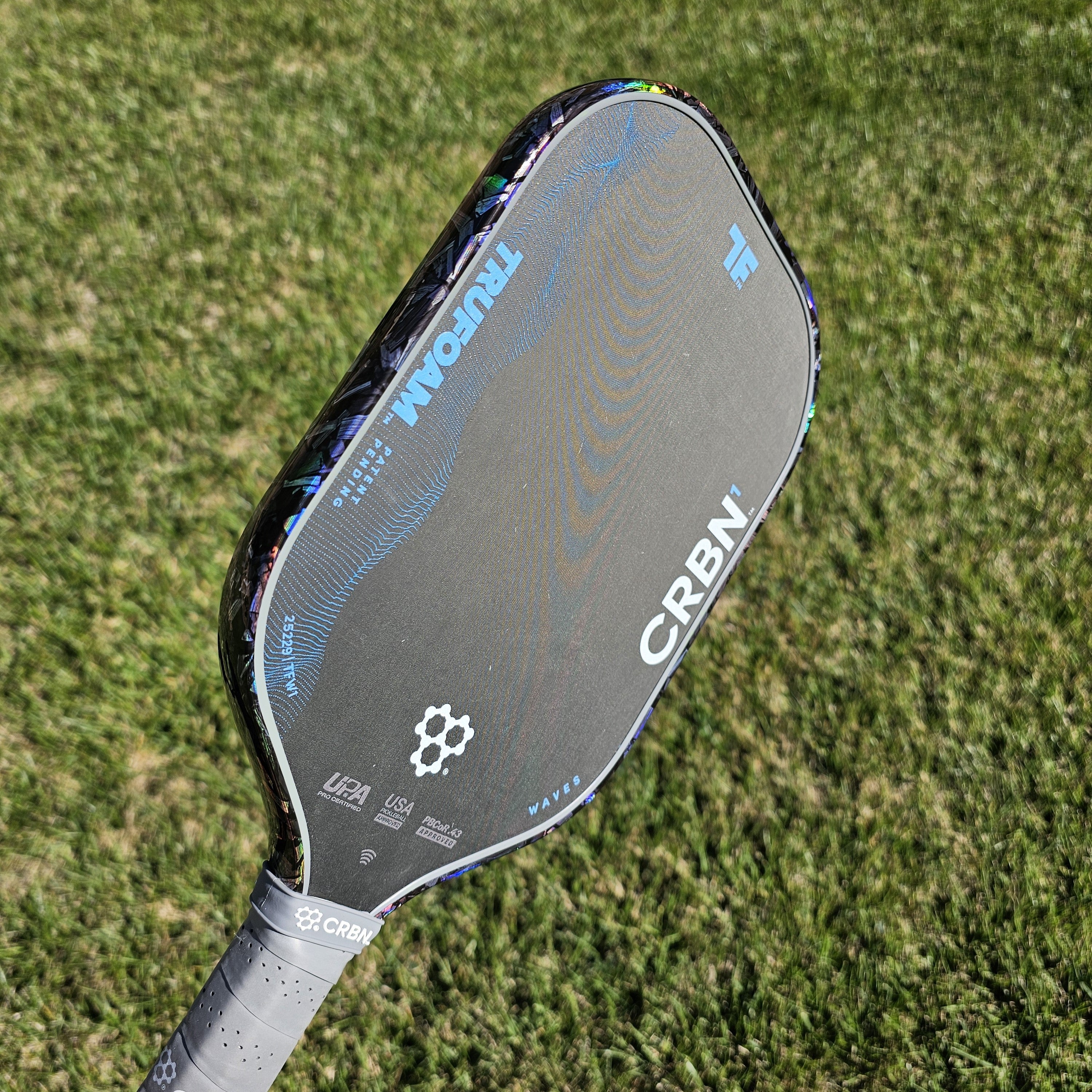 CRBN Trufoam Waves pickleball paddle with hologram forged carbon edge tape