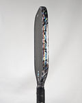 Pickleball paddle with hologram forged carbon edge tape