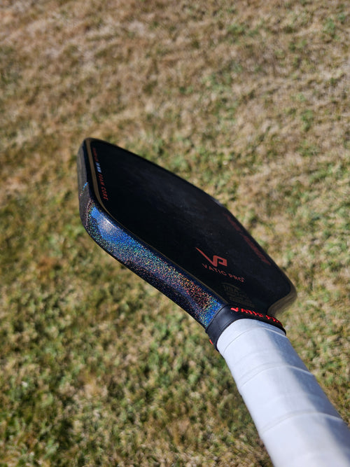 Vatic Pro V-Sol Power pickleball paddle with Black Prism edge tape showing prismatic effect