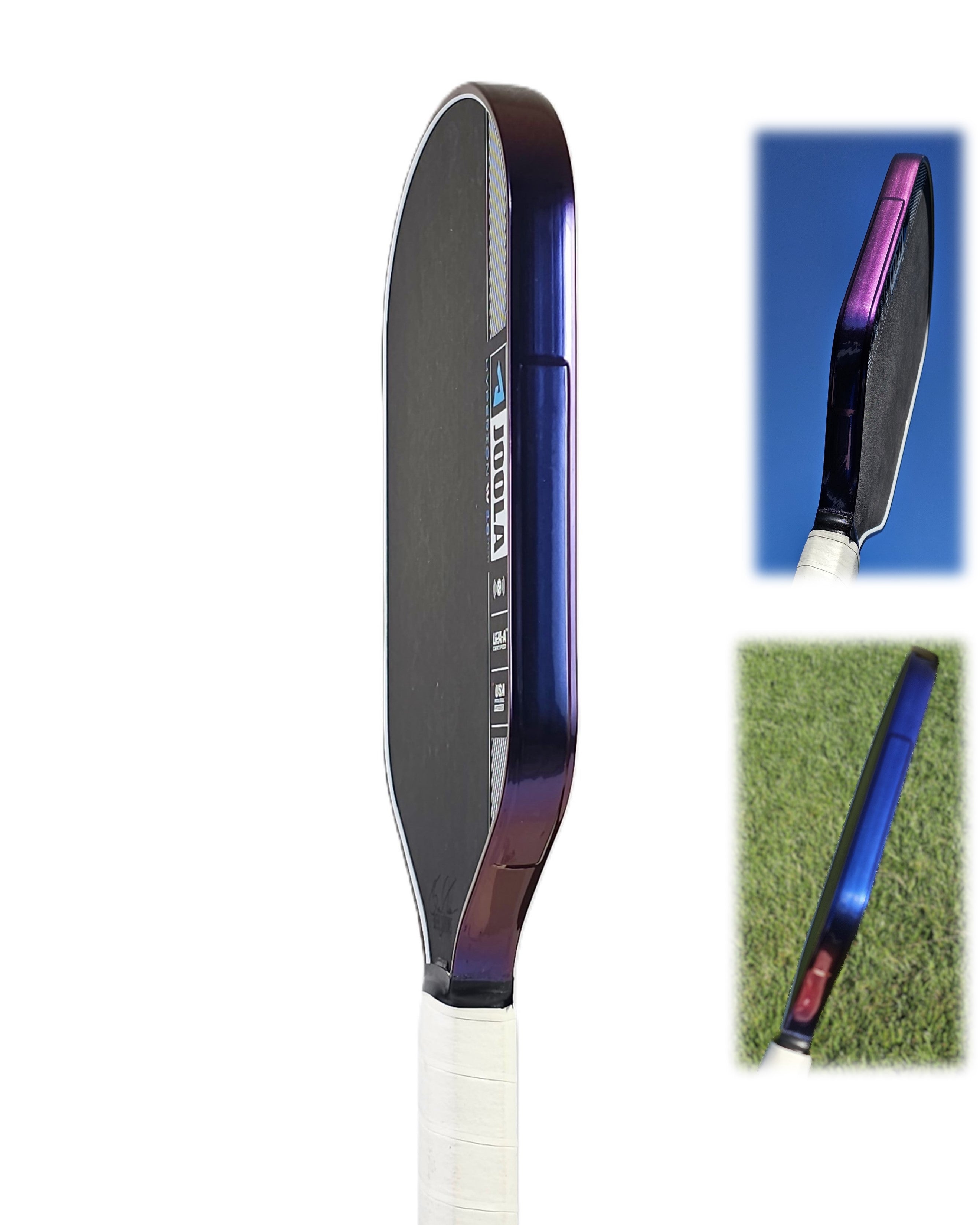 Joola pickleball paddle with Blue/Purple color shift edge tape