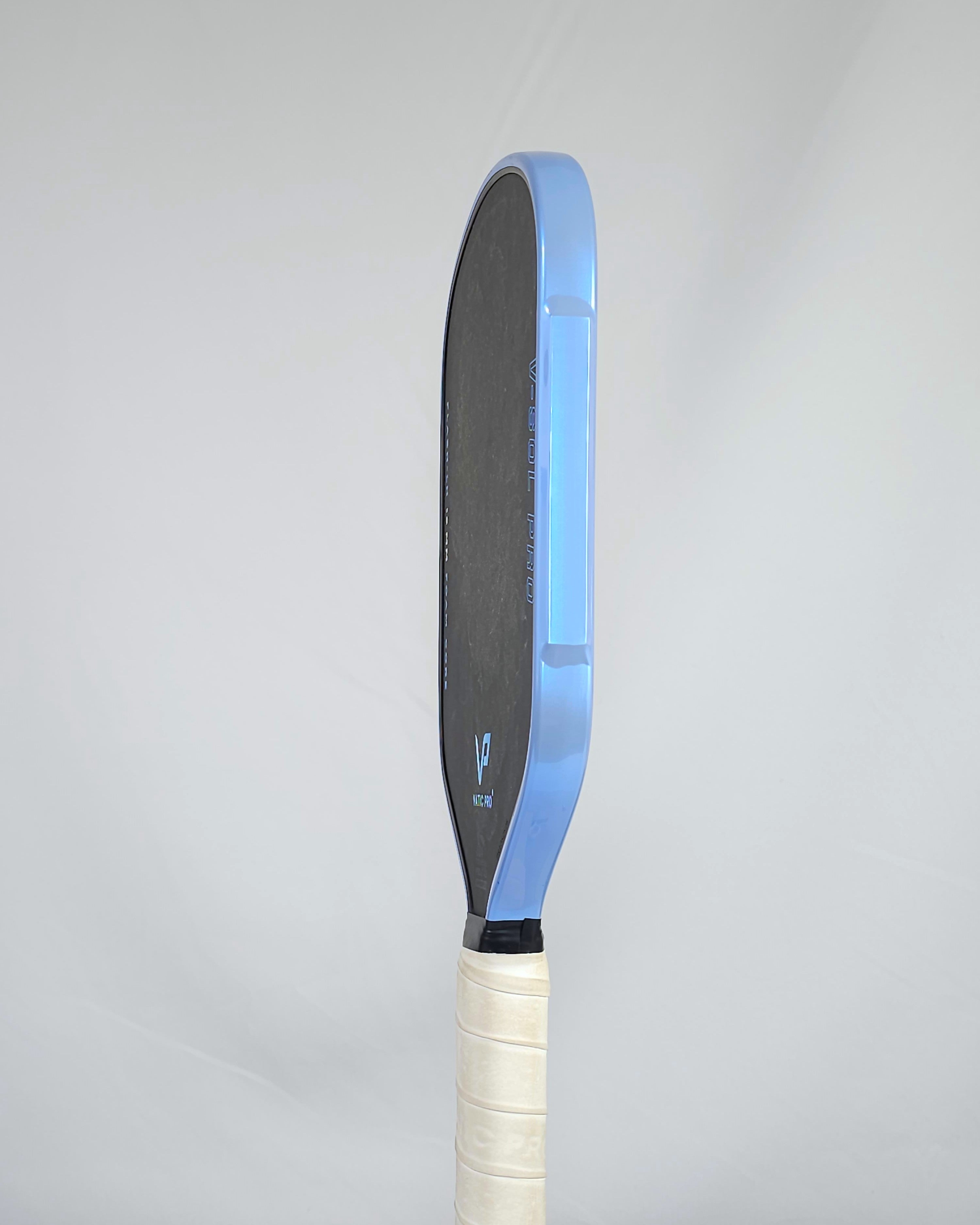 Vatic Pro V-Sol Pro pickleball paddle with grey/blue edge tape