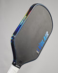 Pickleball paddle with clear hologram edge tape showing holographic rainbow effect