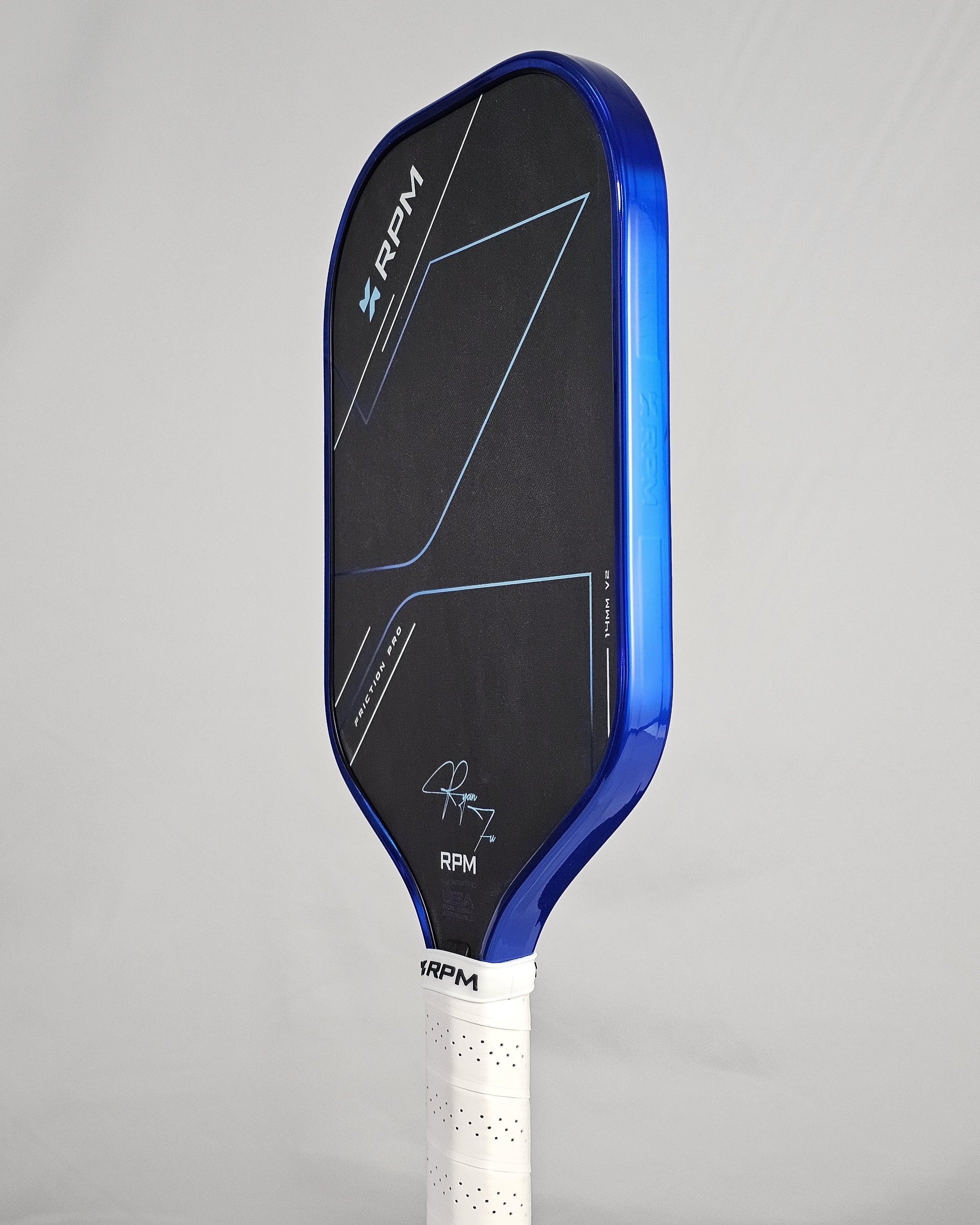 RPM Friction Pro V2 Pickleball paddle with Blue Hologram edge tape