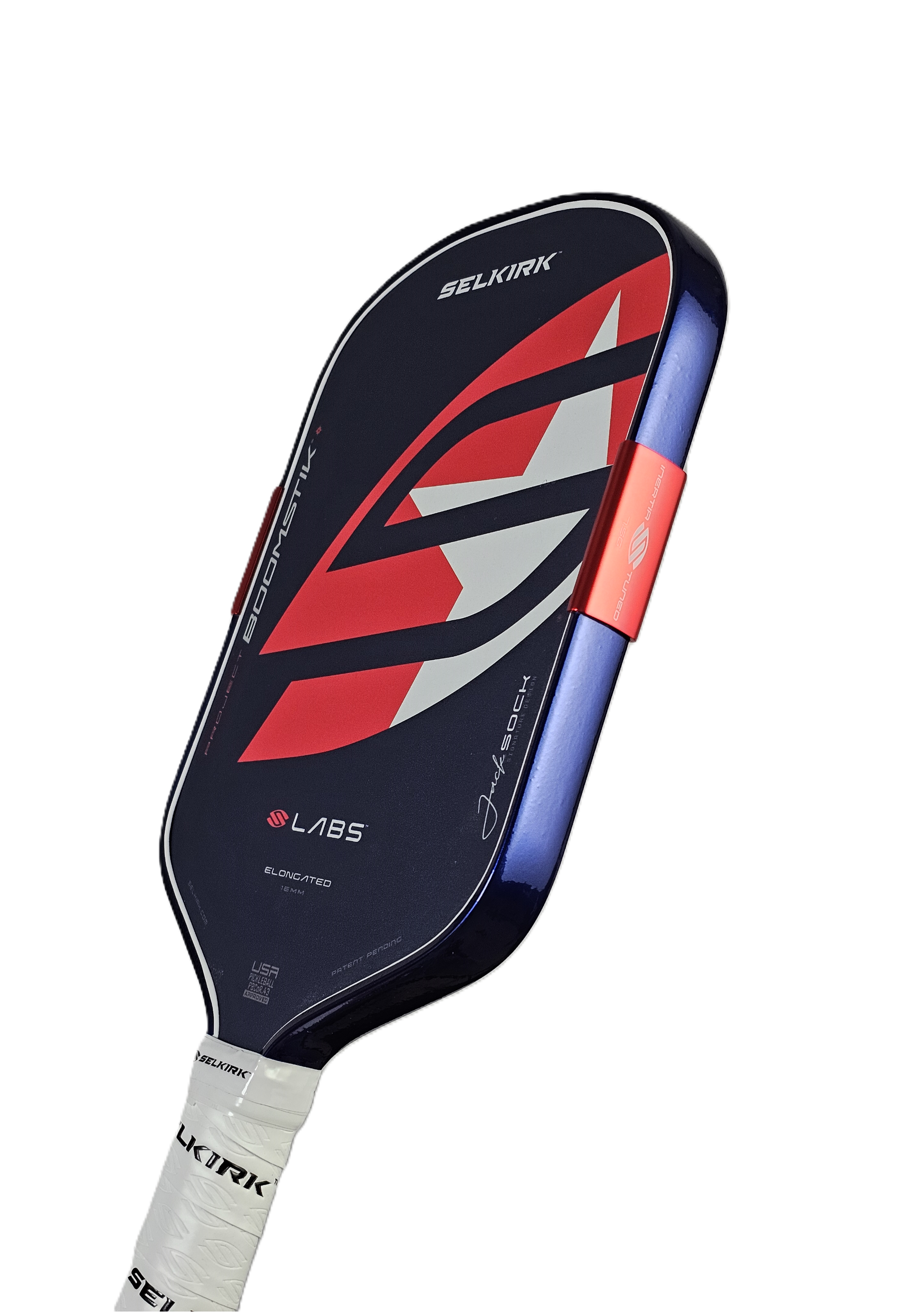 Jack Sock Selkirk Boomstik pickleball paddle with Deep Metallic Blue edge tape