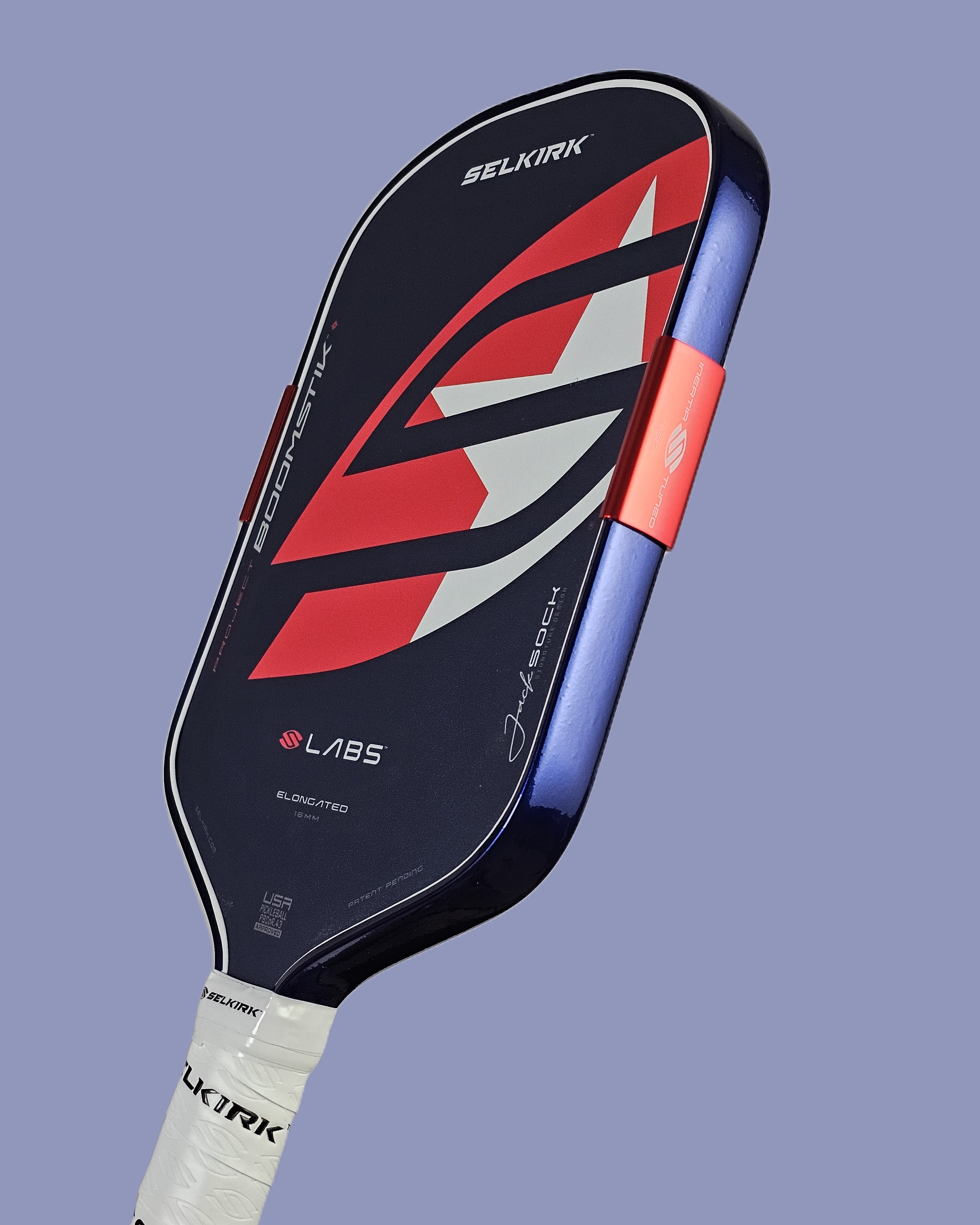 Selkirk Jack Sock Boomstik paddle with Deep Metallic Blue edge tape