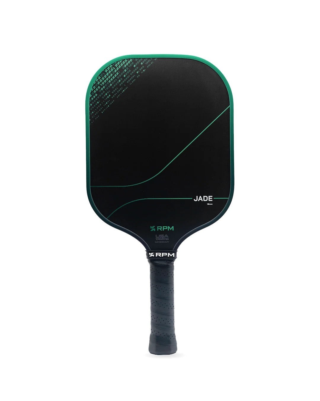 Front view of a RPM Jade Widebody pickleball paddle