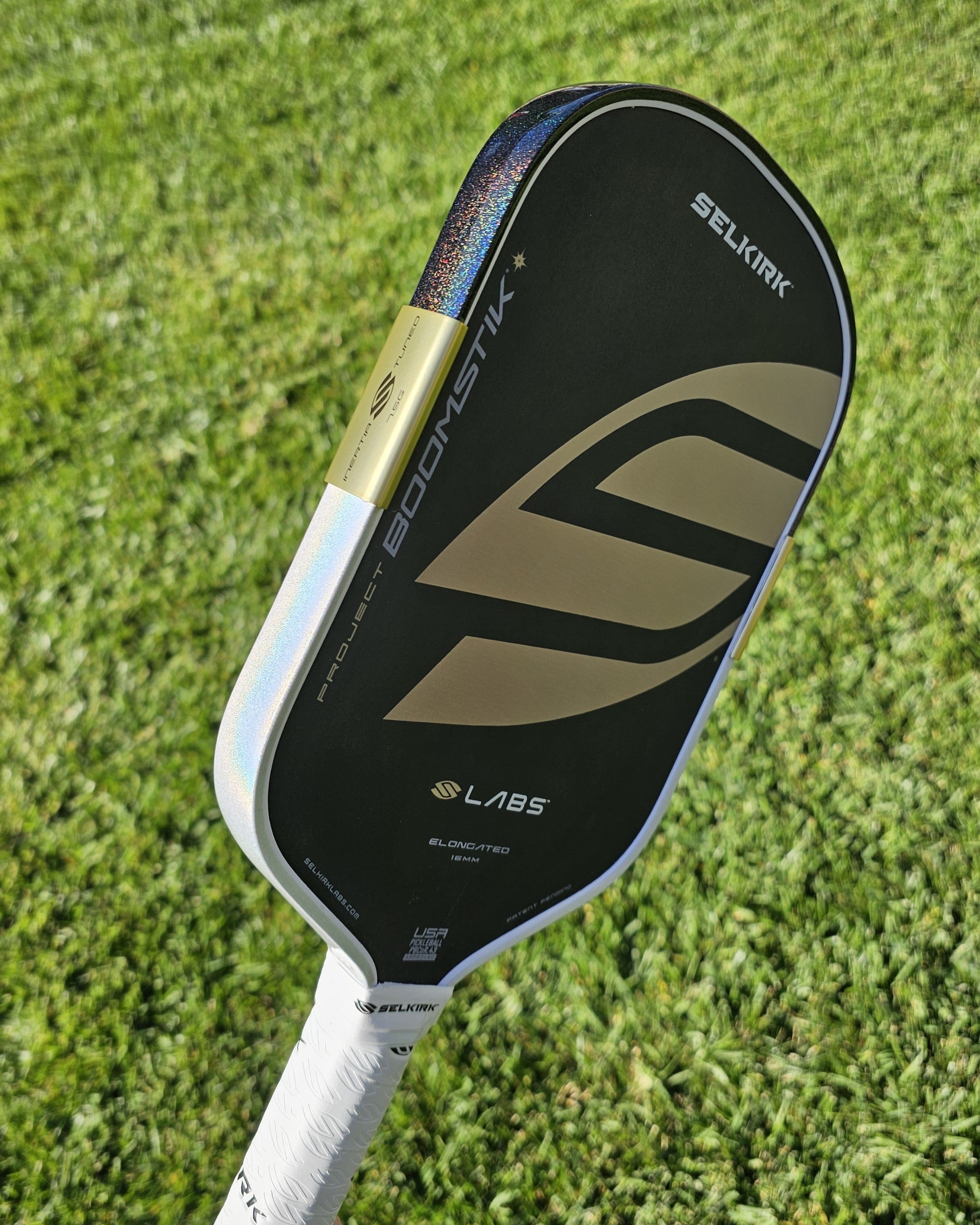 Selkirk Regal Boomstik paddle with 2-tone Black Prism and White Prism edge  edge tape 